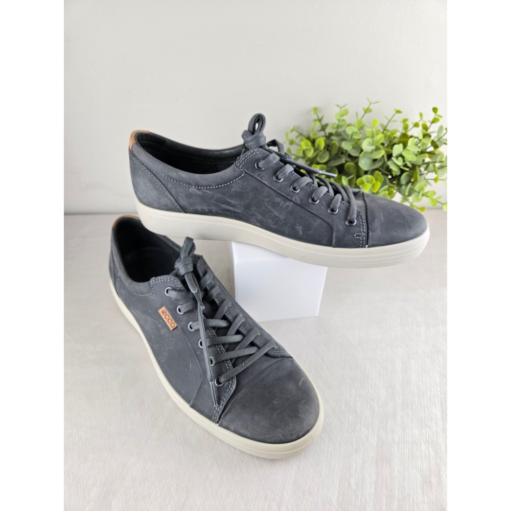 Ecco Men's Gray Leather Sneakers with White Sole